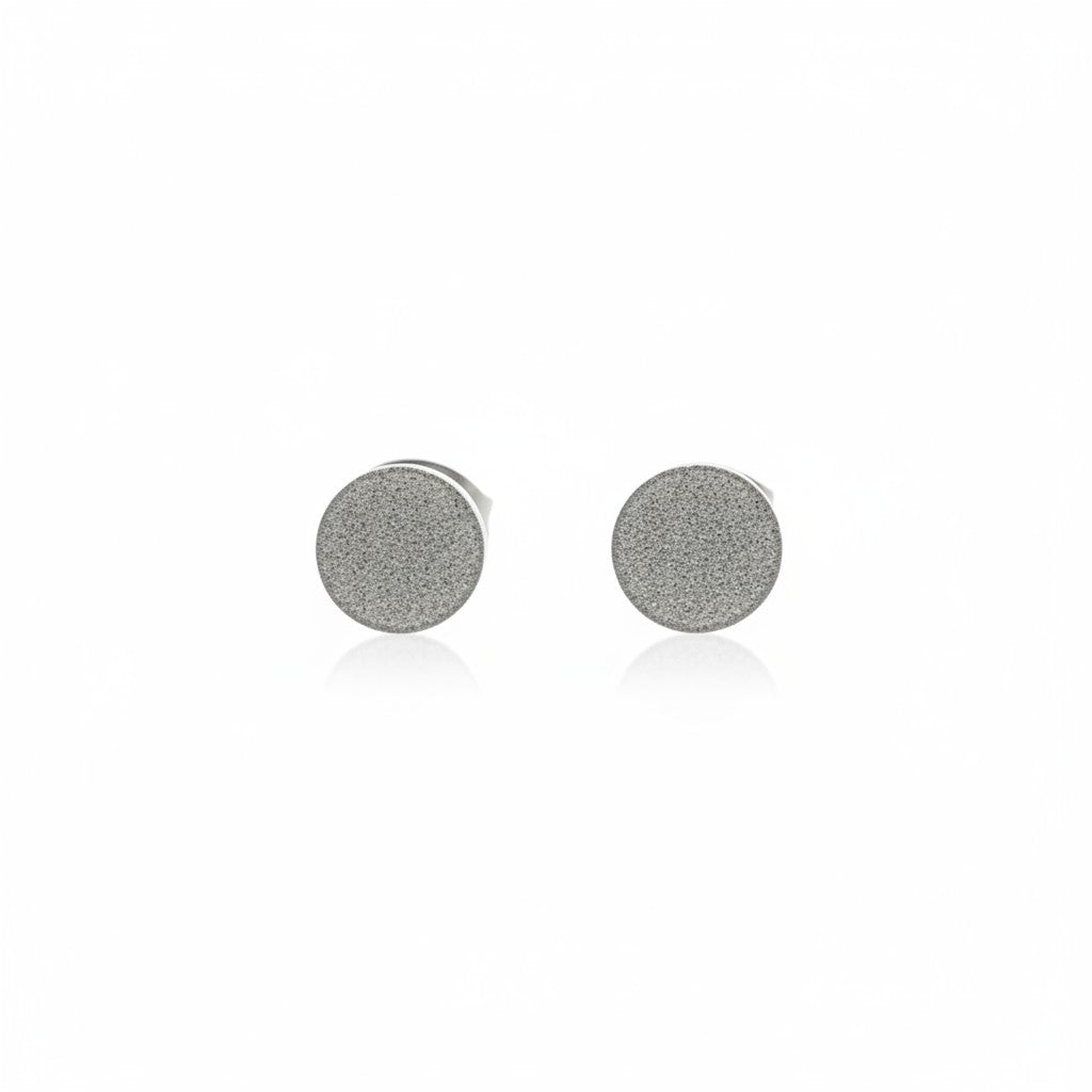 Earrings – 8mm Round Sandblasted Stainless Steel Silver Color Unisex