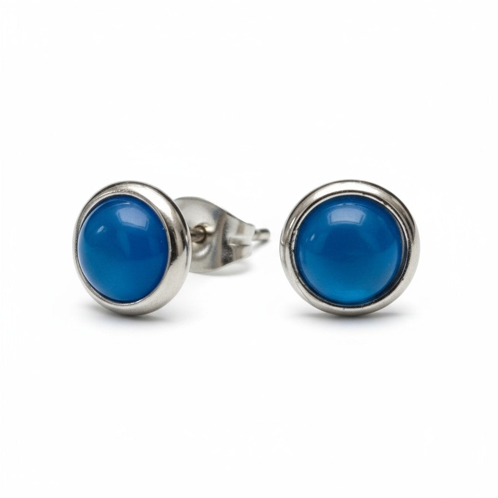 Boucles d'oreilles œil-de-chat en acier 8 mm – Bleu foncé