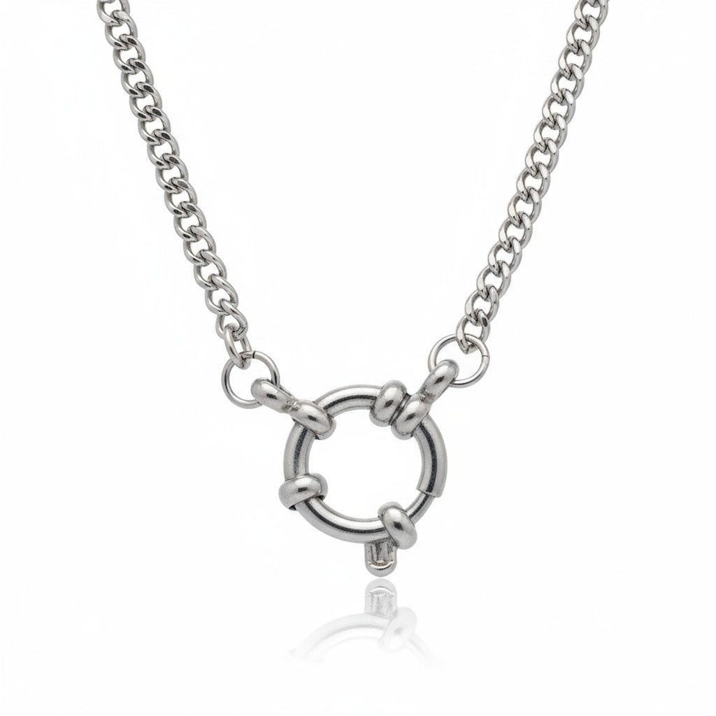 Silver-colored charm necklace with gourmet link