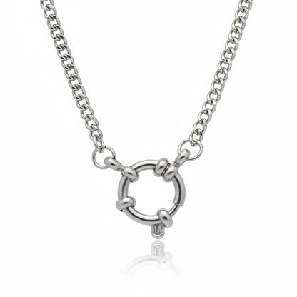 Silver-colored charm necklace with gourmet link