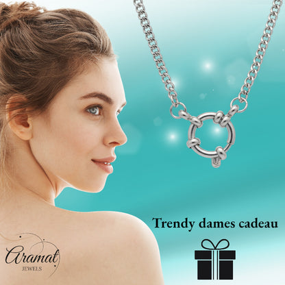 Silver-colored charm necklace with gourmet link