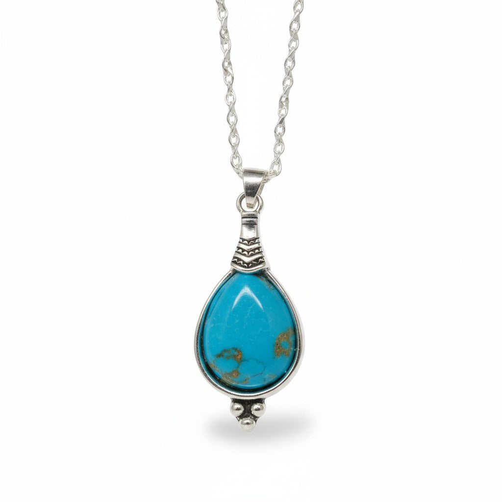 Boho Necklace Women Drop Sky Blue 33mm - Bohemian Pendant