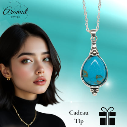 Boho Necklace Women Drop Sky Blue 33mm - Bohemian Pendant