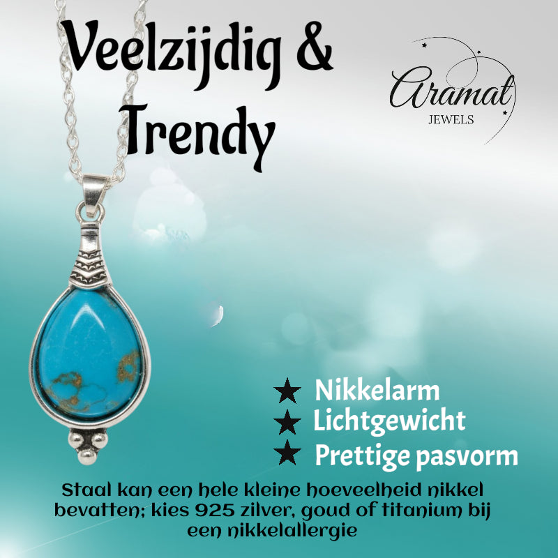 Boho Necklace Women Drop Sky Blue 33mm - Bohemian Pendant