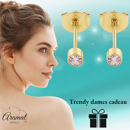 Mini studs pink zirconia - gold color