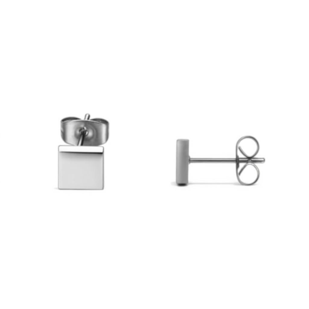 Stud Earrings – Steel Square Silver Colored (5mm)