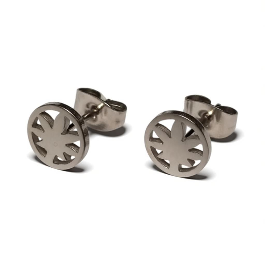 Earrings – Stainless Steel Weed Leaf (8mm) Silver Colored 
