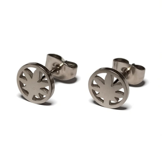 Earrings – Stainless Steel Weed Leaf (8mm) Silver Colored 