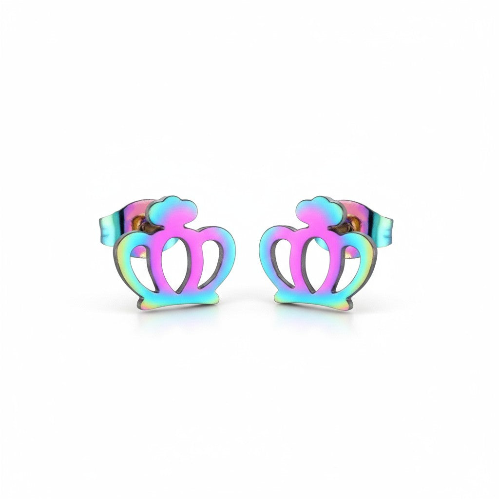 Colorful Stainless Steel Crown Earrings – Multicolor (9mm) 