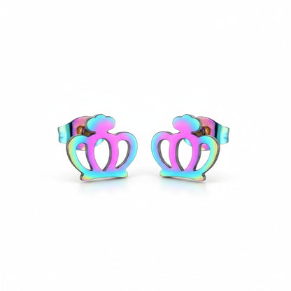 Colorful Stainless Steel Crown Earrings – Multicolor (9mm) 