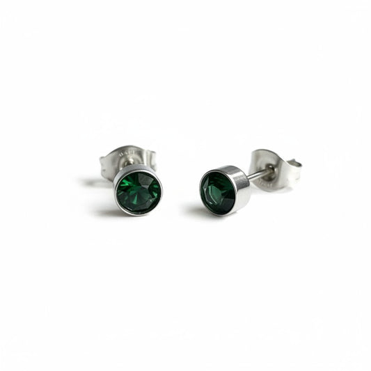 Stud Earrings – Steel Crystal Green Silver Color (5mm) 