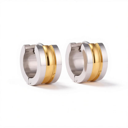 Bicolor Steel Earrings with Two Semicircular Stripes