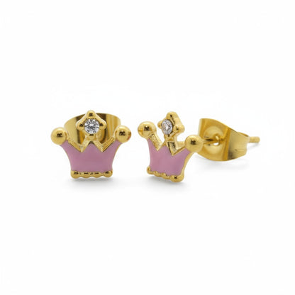 Boucles d'oreilles couronne en acier émaillé avec pierre 