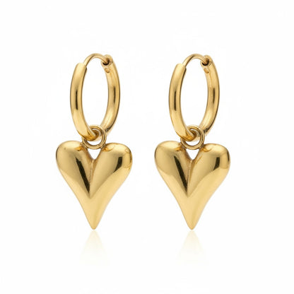 Steel Earrings with Heart Charm Gold Color