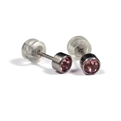 Stud Earrings – Stainless Steel 4mm with Pink Zirconia