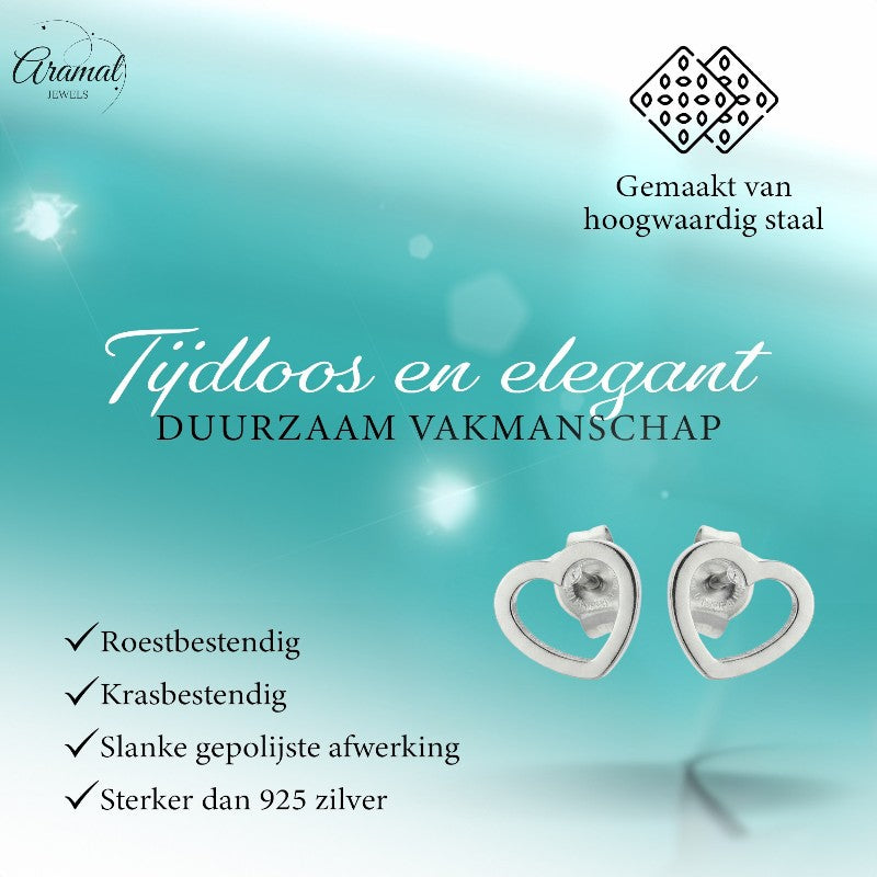 Boucles d'oreilles cœur en acier inoxydable argenté 6 mm ouvertes