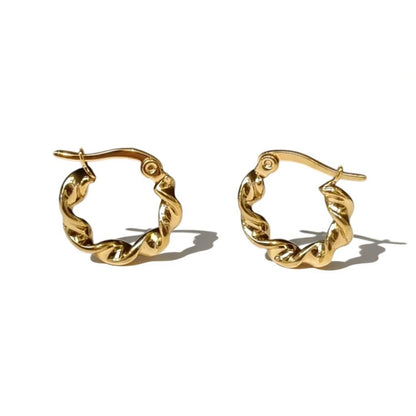 Steel Hoop Earrings twisted Gold color
