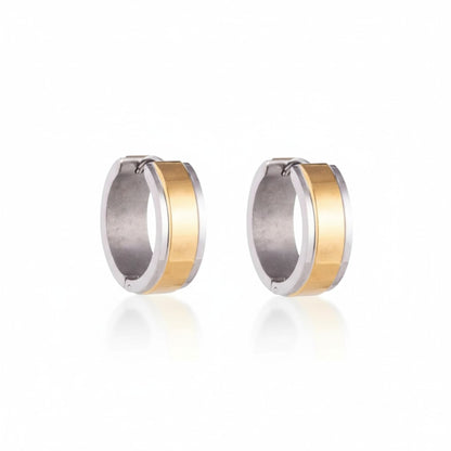 Stainless Steel Bicolor Huggie Hoop Earrings Wide Stripe 20mm - Gold Silver Unisex