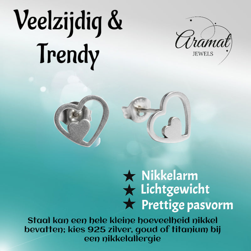 Boucles d'oreilles cœur en acier inoxydable argenté, 9 mm