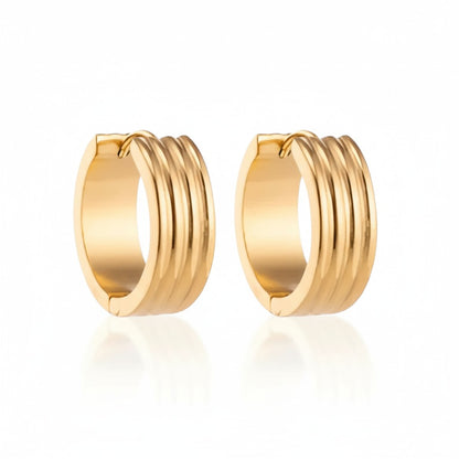 Hoop Earrings – Stainless Steel Gold Color with Triple Stripes (13mm or 20mm)