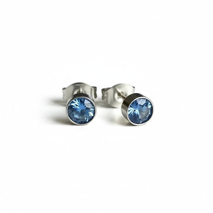 Boucles d'oreilles puces – Acier cristal bleu argent (5 mm) 