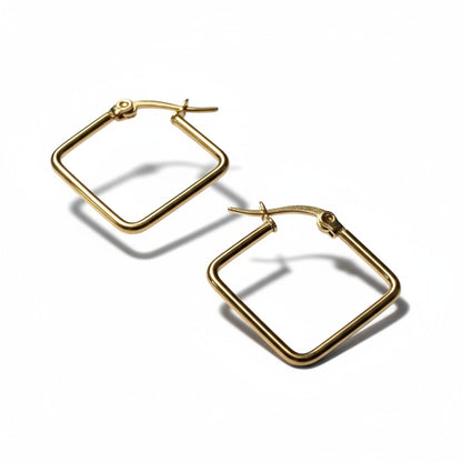 Gold-colored Steel Square Earrings