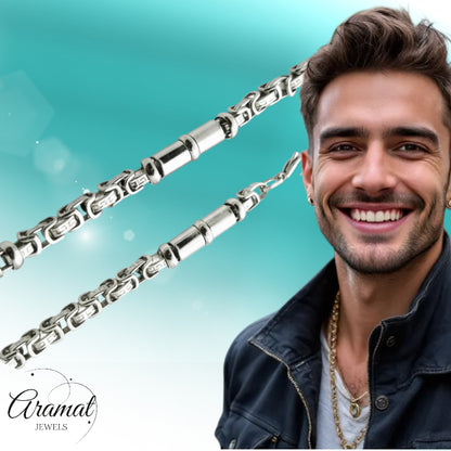 Steel King's Necklace with Versace Motif