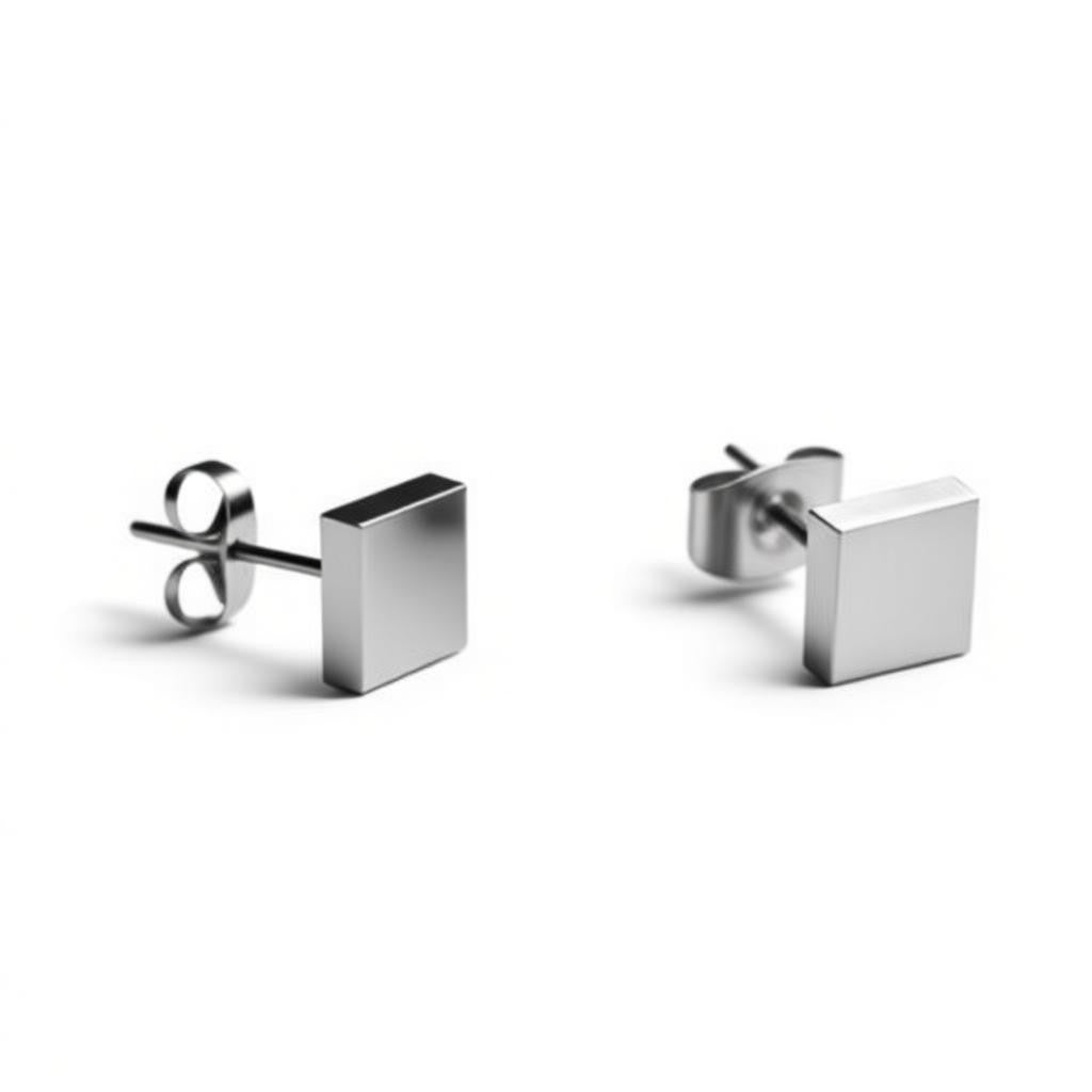 Stud Earrings – Steel Square Silver Colored (7mm)