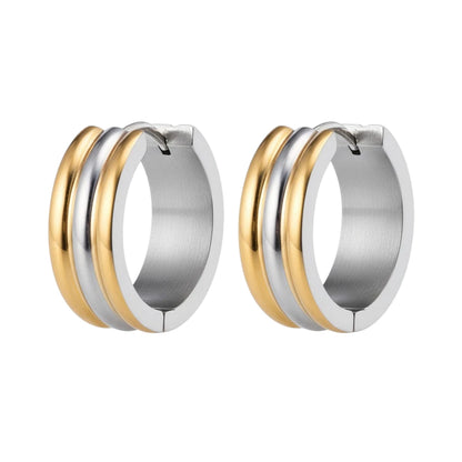 Boucles d'oreilles créoles pliables – Acier inoxydable bicolore à rayures dorées et argentées (13 mm)