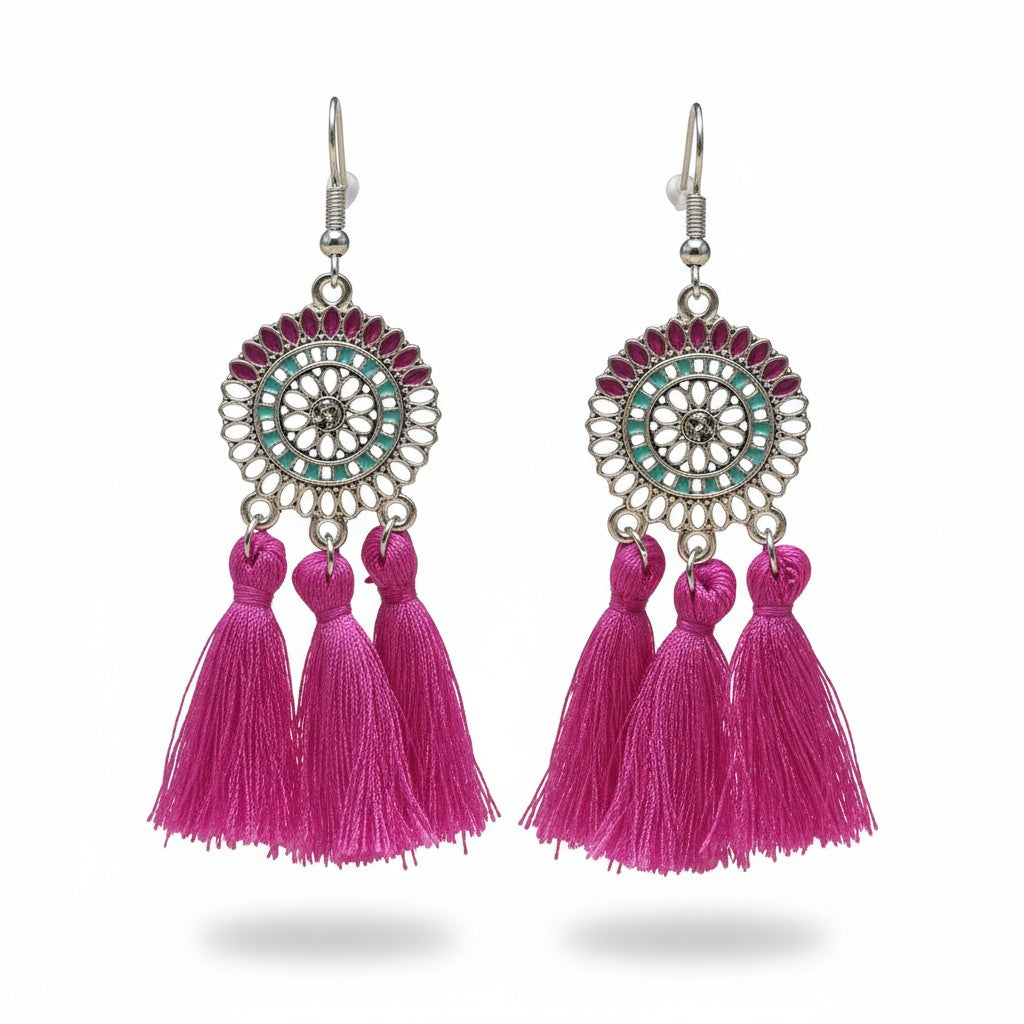 Tassel earrings boho style purple