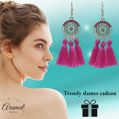 Tassel earrings boho style purple