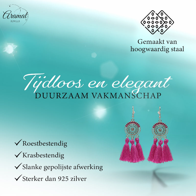 Tassel earrings boho style purple