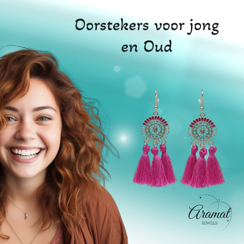 Tassel earrings boho style purple