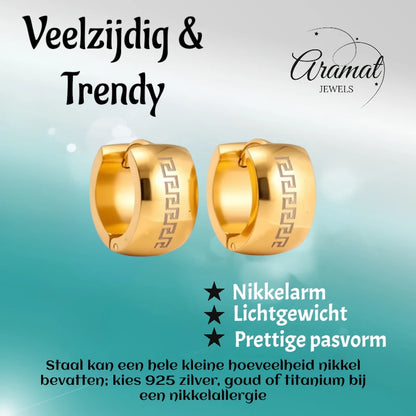 Earrings – Steel Greek Motif Gold-Colored (13mm)