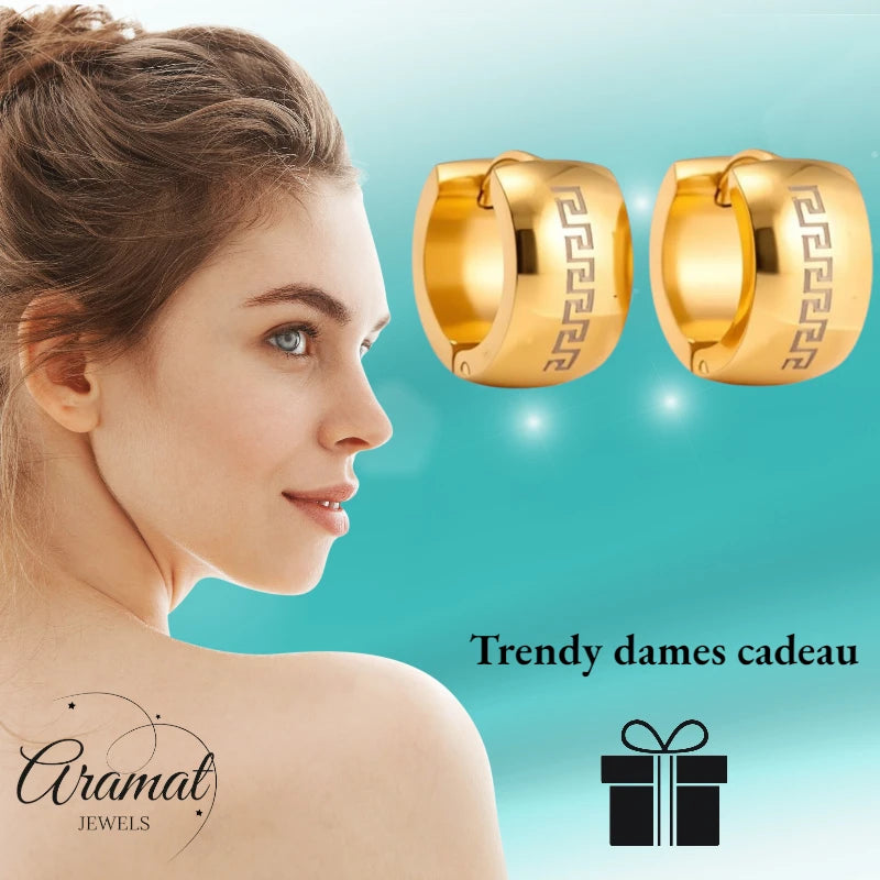 Earrings – Steel Greek Motif Gold-Colored (13mm)