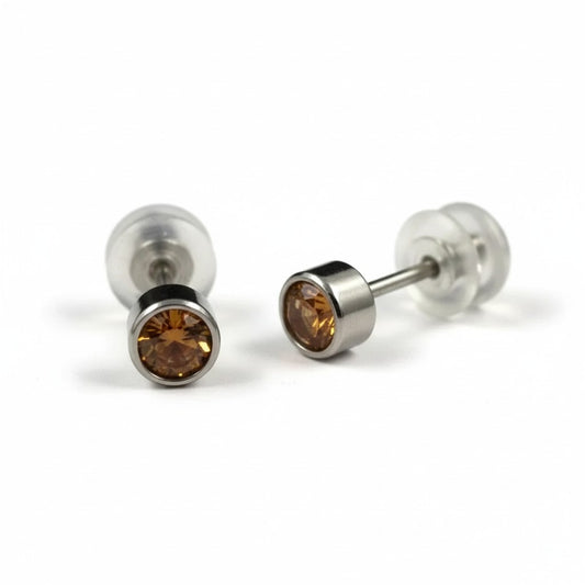 Ear Studs – Steel Crystal Topaz Silver Color (4mm) 