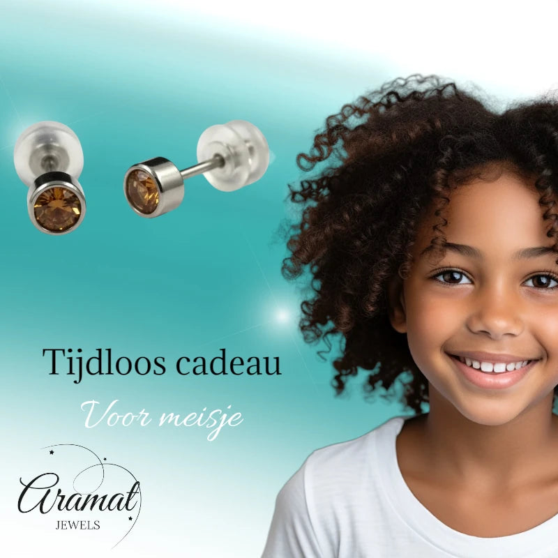 Puces d'oreilles – Acier, cristal, topaze, couleur argent (4 mm) 