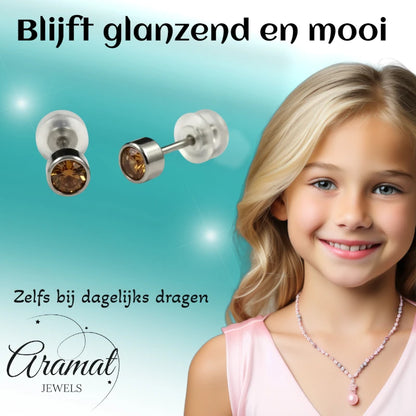 Puces d'oreilles – Acier, cristal, topaze, couleur argent (4 mm) 