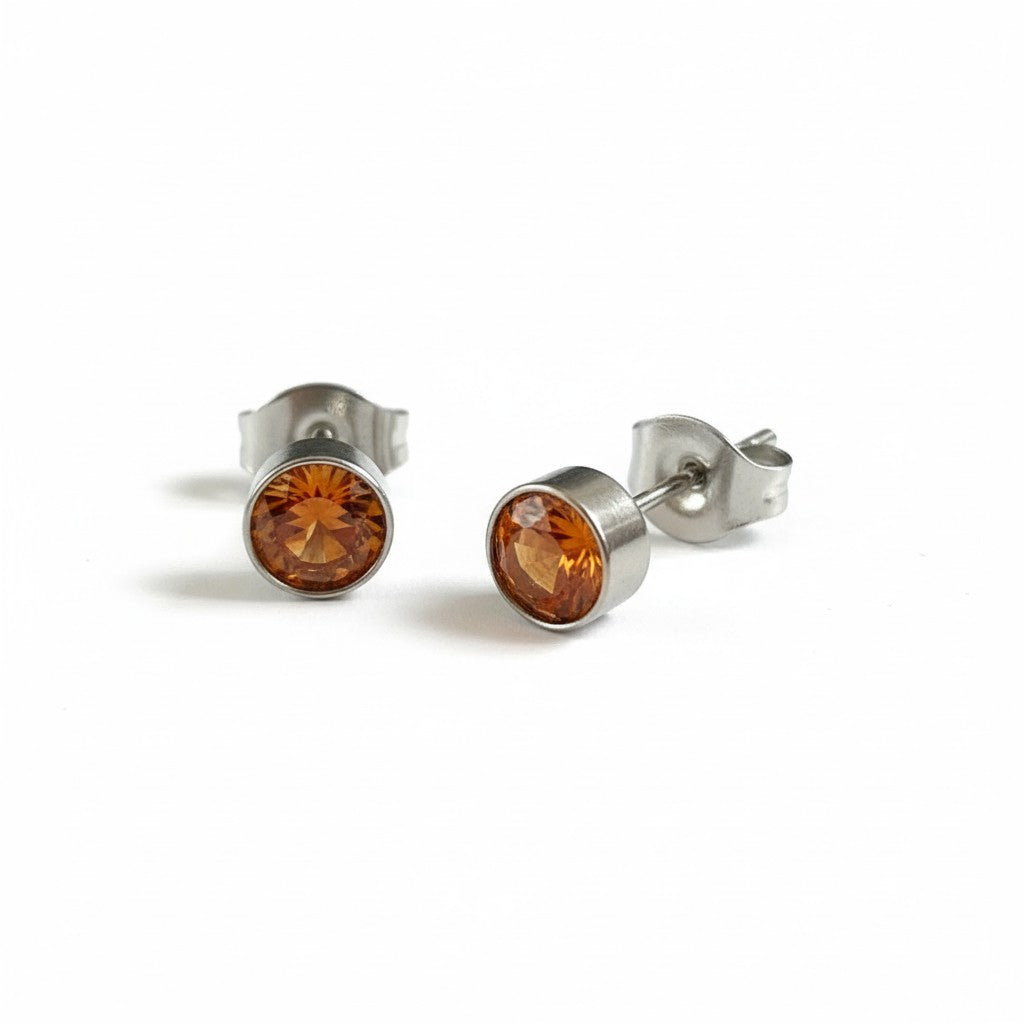 Boucles d'oreilles puces – Acier cristal orange argenté (5 mm) 