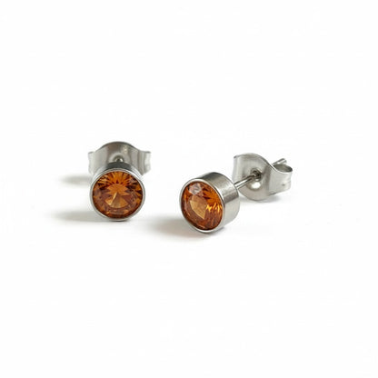Boucles d'oreilles puces – Acier cristal orange argenté (5 mm) 
