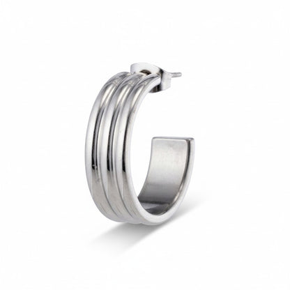 Earrings – 23mm Half-Hoop Stripe Relief on Stainless Steel Silver Color 