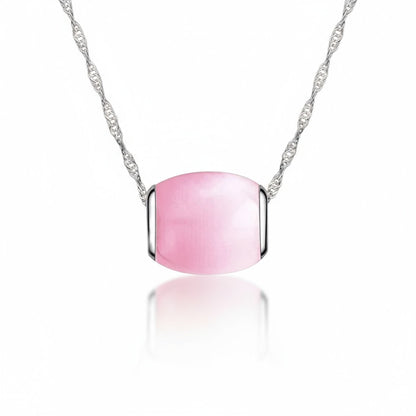 Silver Necklace with Pink Cat's Eye Stone