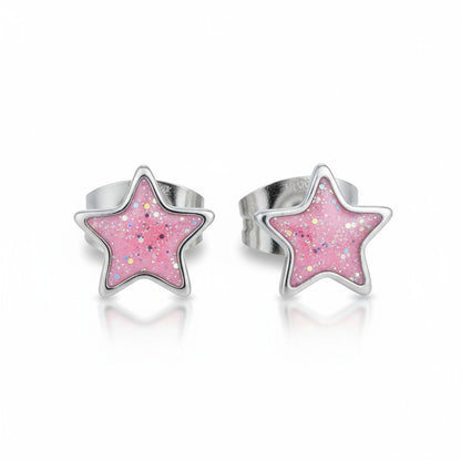 Steel enamel earrings star with glitter 