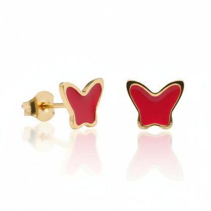 Gold-colored Butterfly Earrings Stainless Steel and Enamel