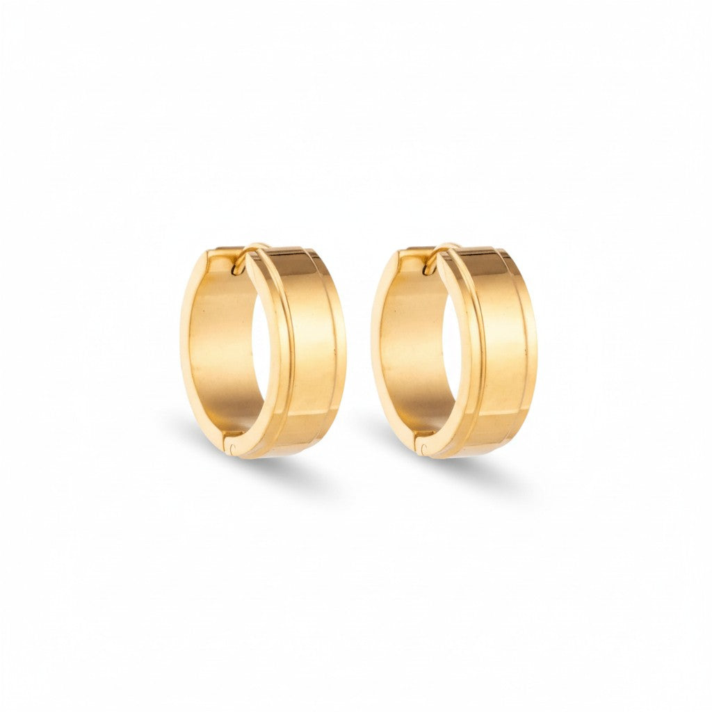 Hoop Earrings – Stainless Steel Gold Color with Raised Edge (13mm or 20mm) 