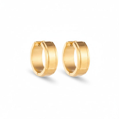 Hoop Earrings – Stainless Steel Gold Color with Raised Edge (13mm or 20mm) 