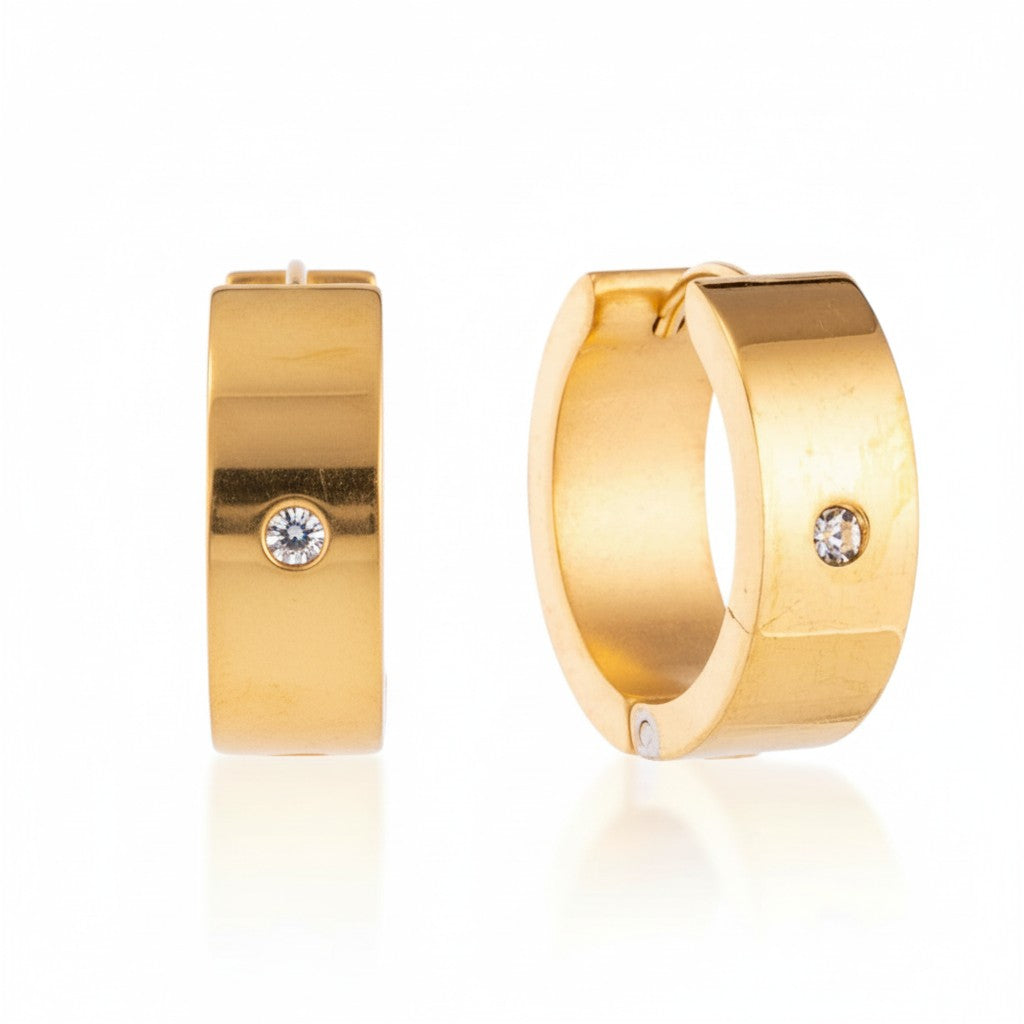 Earrings – 20mm Shiny Huggie Creole with Zirconia Stainless Steel Gold Color