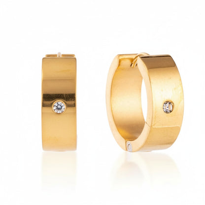 Earrings – 20mm Shiny Huggie Creole with Zirconia Stainless Steel Gold Color