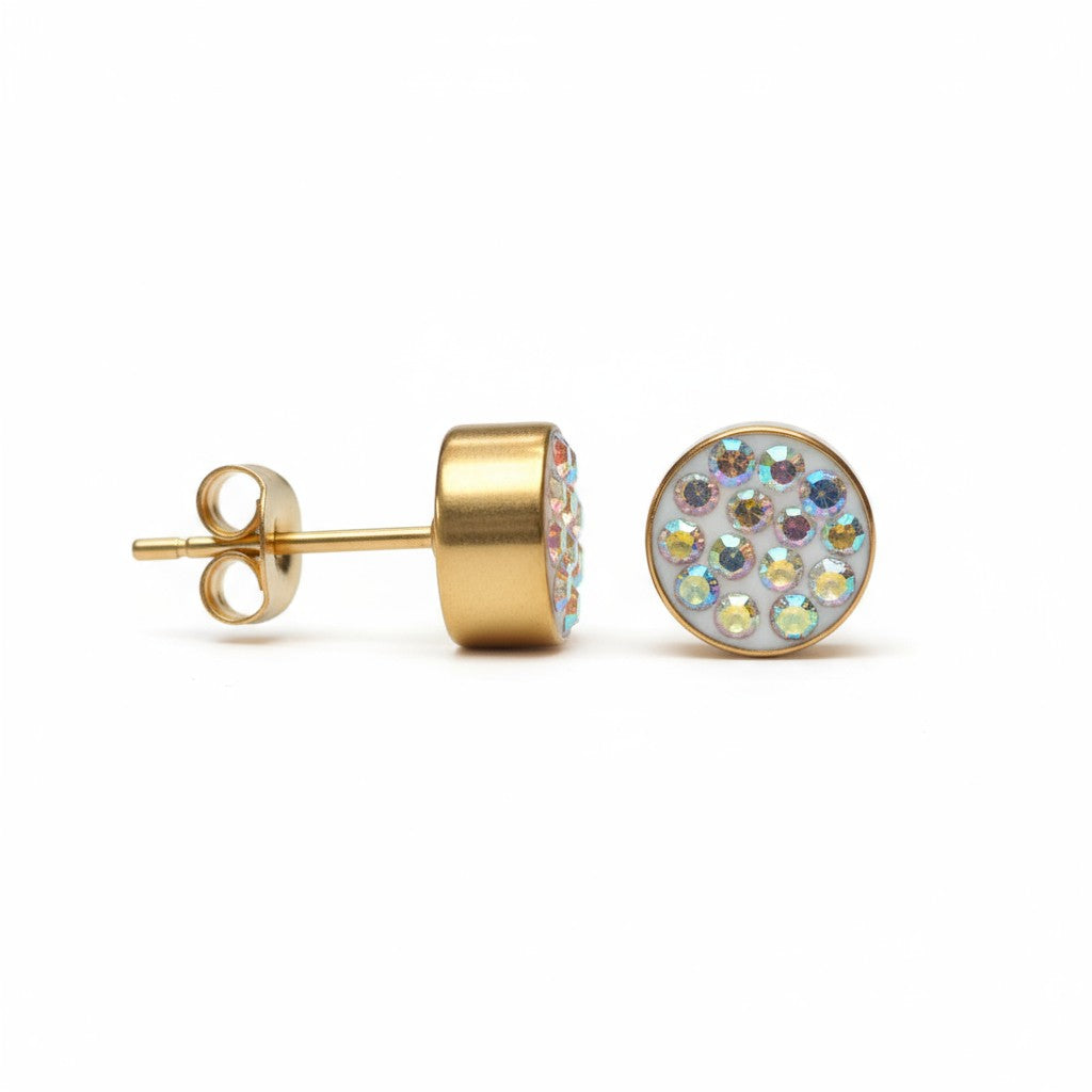 AB transparent stud earrings 6 mm – multicolor shine 