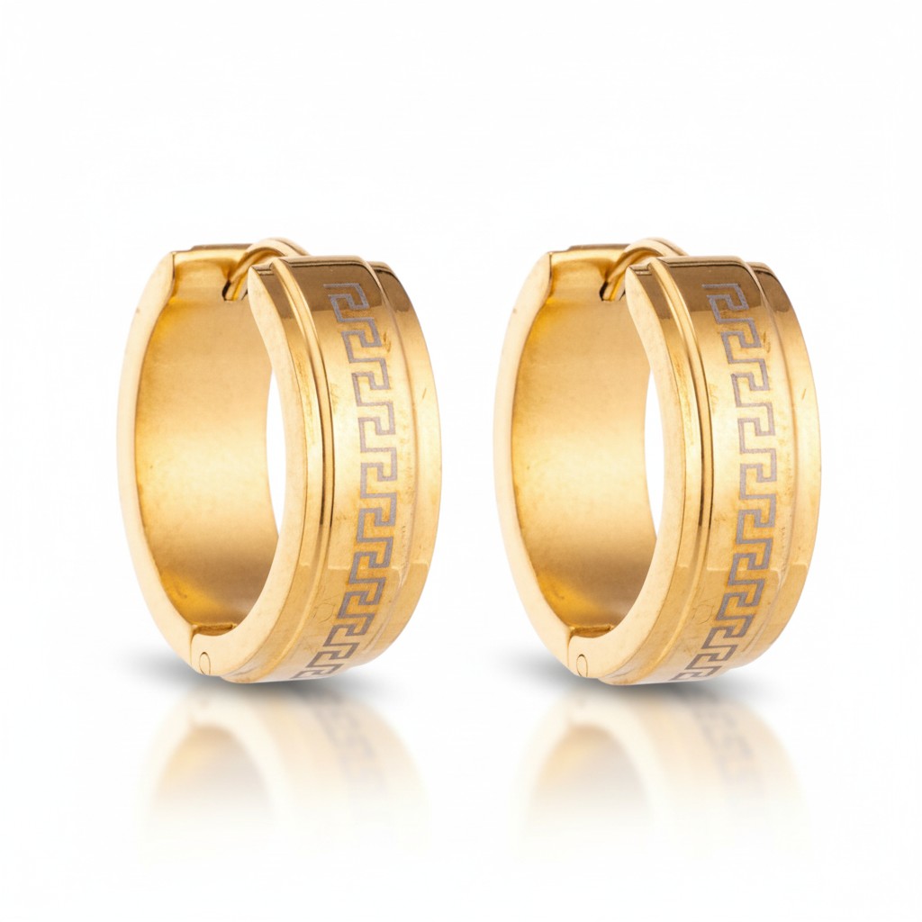 Boucles d'oreilles unisexes – 13 mm, motif créole grec miniature, acier inoxydable doré 